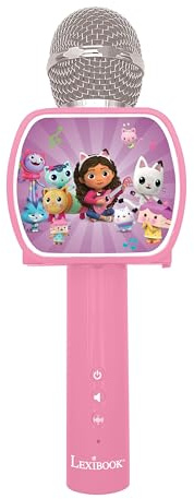 Lexibook, Gabby's Dollhouse, Microphone Bluetooth® avec fonction Changement de voix, Enceinte intégrée, Support de téléphone inclus, Rose, MIC240GDH