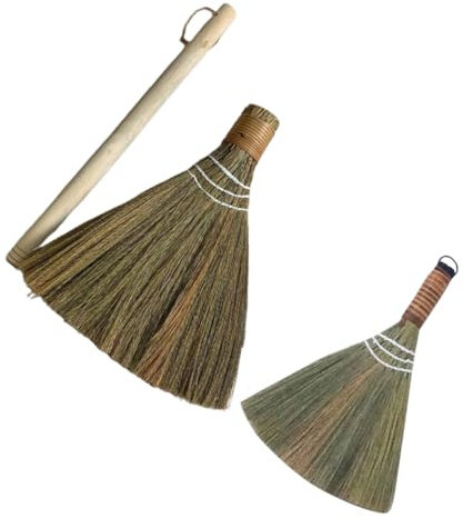 Warmhm 2pcs Bamboo Soft Broom Indoor Broom Handmade for Kitchen Cleaning and Desktop Dust Removal