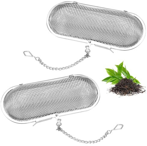 2 Boules à Thé en Acier Inoxydable,11 x 4,5 cm Boule a The Infuseur,Pince à Thé pour Thé en Vrac Tasse,Pince à Tamis à Mailles Fines,Infuseur Thé Inox,Boule a The pour thé en Vrac, épices et Herbes