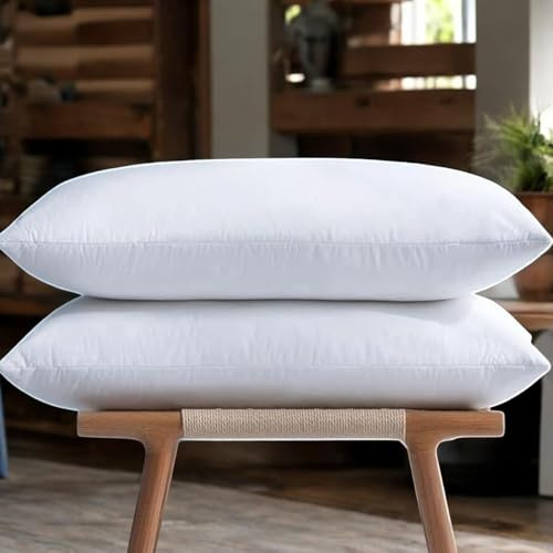 Pro Home Almohadas de plumas y plumón de pato de 1200 g/m², lujosa y cómoda, con funda de algodón, hipoalergénica, calidad de hotel, tamaño estándar del Reino Unido, 48 x 74 cm (microfibra, 2)