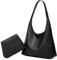 HAIWILL Handtasche Damen Tote Bag Groß Shopper Tasche Damen Reißverschluss Umhängetasche Leder Hobo Bag Schultertasche 2-teiliges Set für Arbeit, Schule, Einkauf (Schwarz)