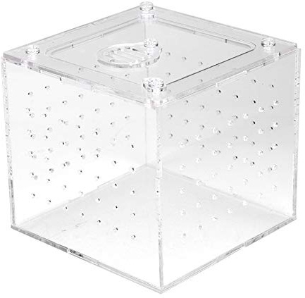 Caja de Visualización de Reptiles Transparentes, Material Almacenamiento Alimentos en Vivo Caja Reptiles Acrílicos para Grillos Araña Caracoles Tarantulas Geckos, 3.9x3.9x3.5 Pulgadas, Fácil