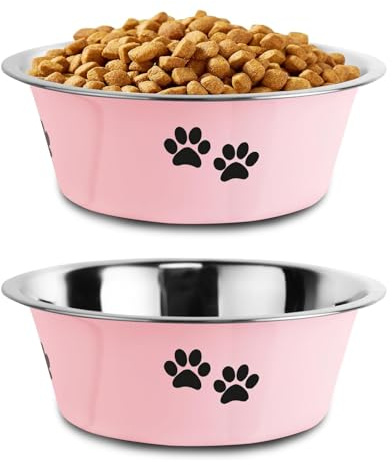 SUOXU Ciotole per Cani in Acciaio Inox da 2 pezzi (Rosa-860ML), Base antiscivolo, Ciotola per in Metallo Isolata e Resistente Agli Schizzi, Adatta per Cani di Taglia Grande, Media, cani di piccola