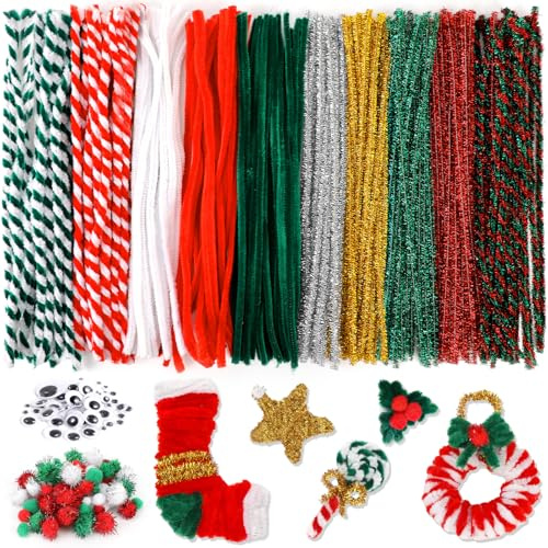 OOTSR 200 Navidad Limpiapipas Manualidades,Limpiapipas de Bricolaje en Multicolor Alambre de Chenilla para Fiestas Paredes Decoración(30cm)