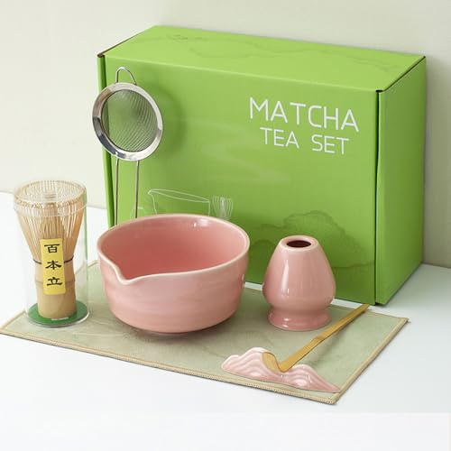 Set per tè Matcha, set tradizionale per cerimonia del tè Matcha, 7 pezzi - Include ciotola Matcha con beccuccio, supporto per frusta Matcha, frusta e cucchiaio per Matcha, filtro, accessori per Matcha