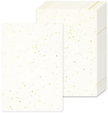 Acidea 50 ark elfenbensfärgat återupptagningspapper för utskrift, 120 GSM A4 elfenbensfärgat tomt certifikat, tryckpapper, ensidiga guldfolieflingor gräddfärgade kort för att skriva, bröllopsinbjudan