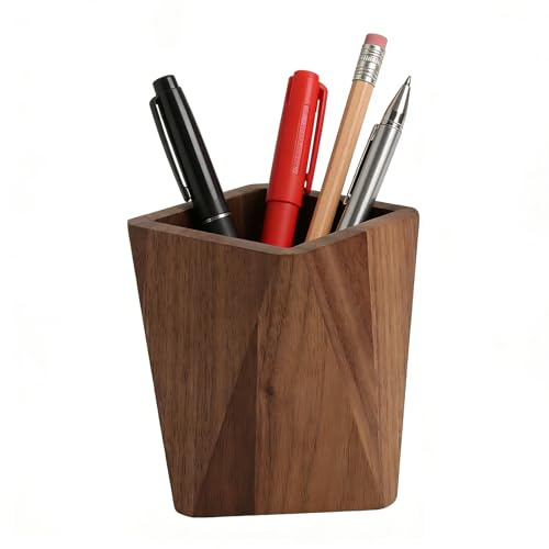 XRVRILE Pot à Crayon en Bois Massif, Organisateur de Bureau Bois Design Géométrique, Porte Crayon Bureau Élégant, Pot à Pinceaux Maquillage, Décoration Bureau de Travail Naturelle