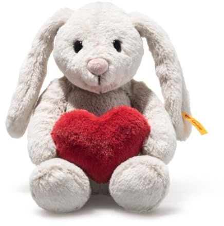 Steiff Hoppie Hare med hjärta 16 cm ljusgrå, mjuk leksak hare med hängande öron, mjuka cuddly vänner, fluffig mjuk leksak för att gosa och leka, gosedjur för flickor och pojkar, tvättbar i maskin