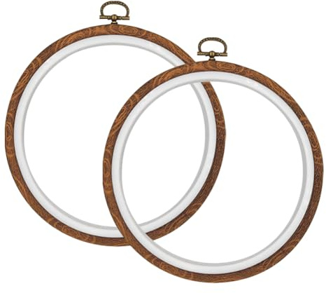 Lot de 2 cercles à broder ronds en plastique imitation bois de 17 cm - Cadre vintage pour broderie - Cadre de broderie - Cadre de couture à la main pour projets artistiques