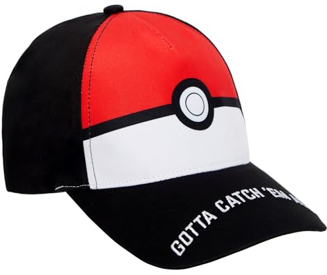 Cappello da baseball Pokemon Pokeball per bambini, cappello estivo con visiera, regolabile, Nero , Taglia unica