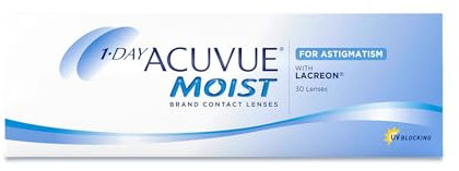 ACUVUE MOIST 1-DAY for Astigmatism Tageslinsen – Tageskontaktlinsen mit -3.50 dpt, Cyl -1.25, Ach 180 & BC 8.5 – UV Schutz, feuchtigkeitsspendend & angenehmes Tragegefühl – 30 Linsen