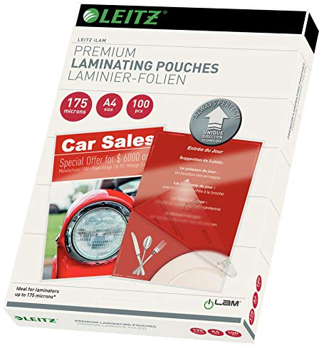 Leitz Pouch per la Plastificazione a caldo con Tecnologia UDT (Unique Direction Technology), Formato A4 , Spessore 2x175 micron, 100 pezzi, 74830000