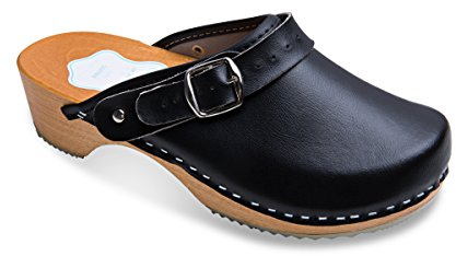 FUTURO FASHION Women's Healthy Natural Genuine Leather Wooden Sole Plain Clogs Unisex Colours Sizes 3-8 UK