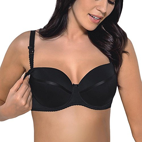 Gorsenia MK01 Ana Sujetador De Lactancia Blando Y Liso con Copas Extraíbles con Aros Tirantes Regulables - Hecho En La UE, Negro,110C