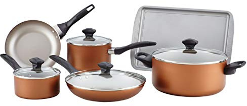Farberware nonstick 11pce Aluminium cookware, tools and bakeware set - Copper