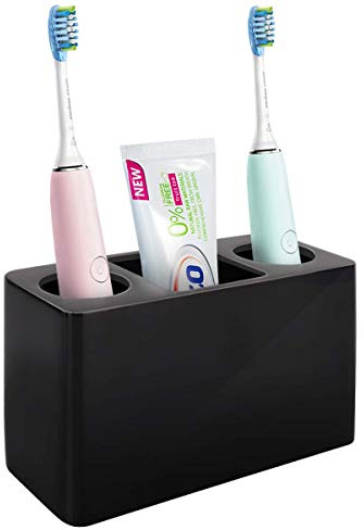 Luxspire Zahnbürstenhalter, 3 Fächer Harz Elektro Zahnbürsten Halter Zahnpastaständer Organizer Halter für Elektrische Zahnbürsten, Zahnpasta, Stifte - Schwarz