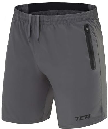 TCA Herren Elite Tech Leichte Laufhose Gymshorts Trainingsshorts und Laufshorts mit Reißverschlusstaschen - Sporthose Herren Kurz - Grau, M