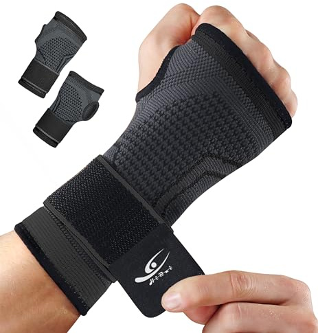 HiRui 2-Pack Wrist Brace Wrist Wraps, Hand Compression Sleeves with Wrist Straps Support for Fitness Weightlifting MTB Tendonitis Carpal Tunnel Arthritis Pain Relief (Black, Medium)