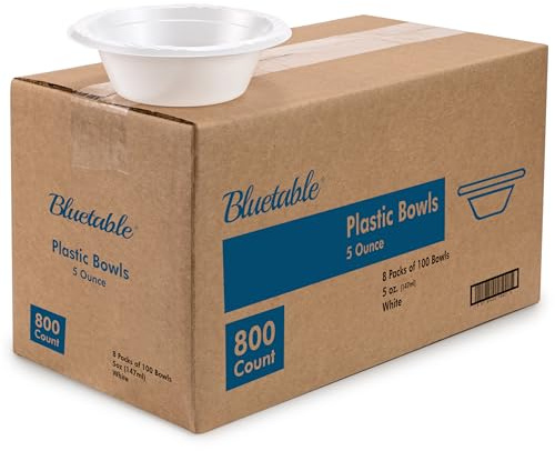 Bluetable 5 oz Bowls Plastic Small Bulk Case Pack (800 Count) Disposable Bowl White – for Party Dessert Mini Bowls Soup & Horderves Great for Paint Project Small Bulk [800 Pack/Case]