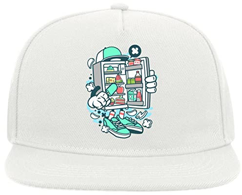 Summer Ice Cream Relax and Chill Freezer Art 5 Panel Snapback Flat Visor Cap Hat Baseball Hat White