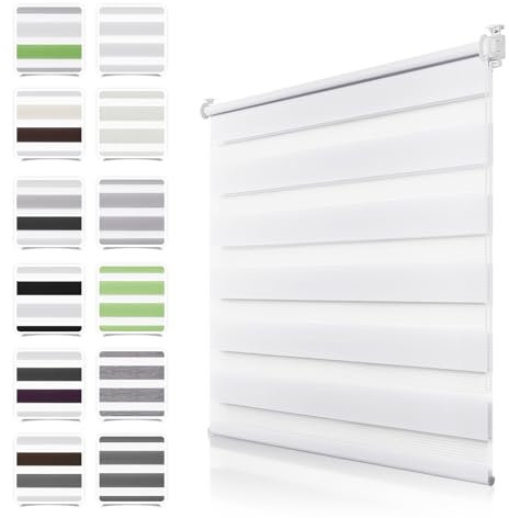 Doppelrollo Klemmfix ohne Bohren Weiß B105 x H110cm(Stoffbreite 100cm) Rollos für Fenster ohne Bohren & mit Bohren Duo Rollo Klemmrollo Zebrarollo Rollo Höhe Stufenlos Verstellbar & Kindersicherung
