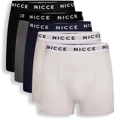 Nicce Men's Tarron Boxers, Assorted Colours - Black, Grey, White, Cream & Navy, Elasticated Logo Waistband, 5 Pack, Premium Cotton Blend, Classic Fit, Comfortable Men's Underwear, X-Large