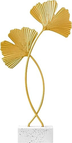 Ginkgo Blatt Metallskulptur, Kreative Ginkgoblatt Statue Deko , Metall Gold Blätter Deko, Moderne Blattskulptur Handcrafted Kunst Statue für Home Office Flurtisch und Schreibtisch - 21x14 cm,Gold