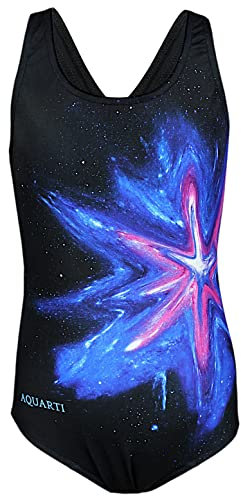 Aquarti Mädchen Badeanzug – Chlorresistenter Sport Badeanzug Mädchen mit Muscleback, Farbe: Bunter Fleck Rosa Blau/Schwarz, Größe: 146