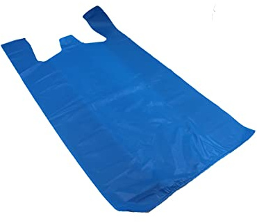 100 x Heavy Duty Blue Jumbo Vest Carrier Bags -12 x18 x 24- Extra-Large -Durable and Reusable - Convenient and Spacious Bags - Groceries Shopping, Supermarkets, Gifts, Cash and Carry
