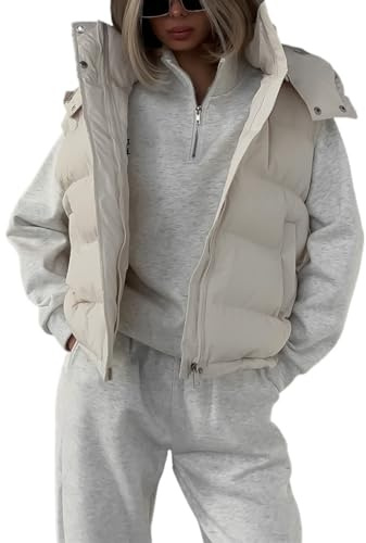 QLXYYFC Dunväst Ärmlös Dunjacka Huvväst Kappor Höst- och Vinterkläder Lättvikt Varm (Color : Beige, Size : L)