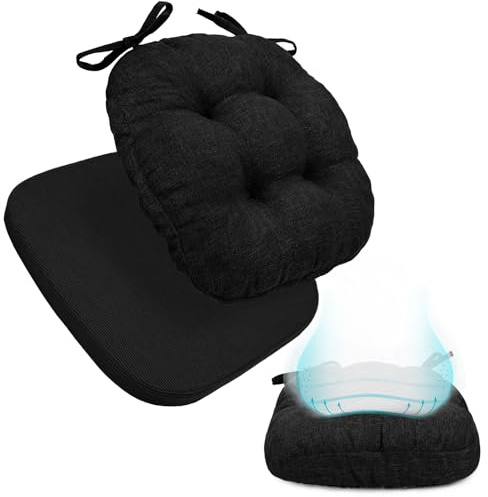 BUYUE Double-Layer Thickened Chair Cushion for Dining Chair, Natural Latex Foam Support, 2-Faced Reversible Kitchen Seat Cushion, Practical Non-Slip Chair Pad, 1 PC, Black