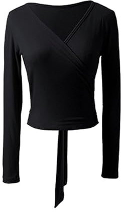Ragazze Maglione Balletto Body da danza classica for donna e ragazza, top avvolgente, manica lunga, danza classica, ginnastica, maglioni complessivi, cardigan riscaldante con lacci ( Color : Black , S
