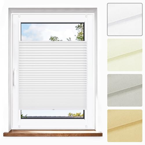 Jalousiescout Plissee Klemmfix ohne Bohren—Jalousie 55x130cm weiß Sichtschutz Fenster Sonnenschutz, Lichtdurchlässig Rollo für Fenster & Tür, Hochwertiges Polyester Pure Plissee