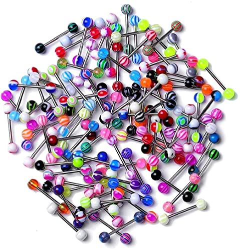 20pcs Tongue Rings Stainless Steel Multi Color Ball Barbell Bars Piercing Cosmetic Jewelry Gift for Women Girl Nice and Deft