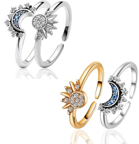 KOQAIIZ Bagues pour femme - Bague réglable - Motif soleil et lune - Cadeau pour femme