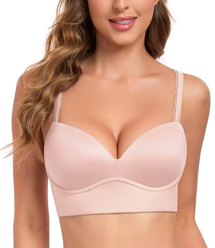 Lemorosy Women's Push Up Pullover Bra Wirefree Plunge Padding Plus Size Comfort Bralette(Pink,38B)