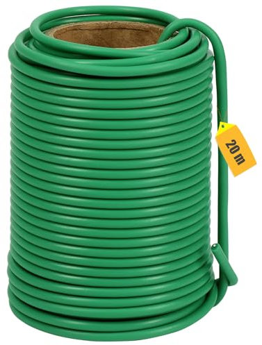 Pflanzendraht 3,5mm x 20 m, Pflanzenbinder, Pflanzendraht Gummiert, Blumendraht, Gartendraht zum Anbinden von Kletterrosen Geeignet, Pflanzenstütze im Garten - Bindedraht Grün