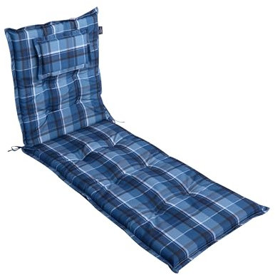 LILENO HOME Mar 1 cuscino per lettino a rotelle e sdraio da spiaggia, blu a quadri, cuscino imbottito per lettino da giardino (188 x 60 x 8 cm)