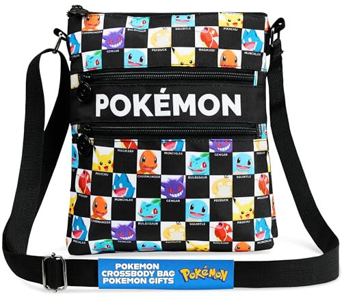 Pokémon Bolso Cruzado para Niños Pikachu Bolso Adolescente Ajustable Bolso Bandolera Niña para Viaje Teléfono Cartera Regalo Infantil (26x22x3.5cm, Negro/Multi)
