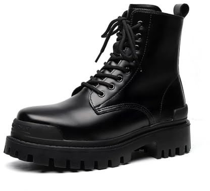 MANLADUO Botas de motocicleta de caña alta con suela gruesa para hombre, calzado casual y de moda