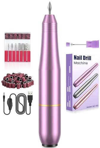 Electric Nail Files, Professional Nail Drill Machine, 20000RPM Adjustable Speed Manicure Pedicure Set with 6 Drill Bits, Low Vibration Low Noise Electric Nail Drill for Gel/Acrylic Nails for Beginner