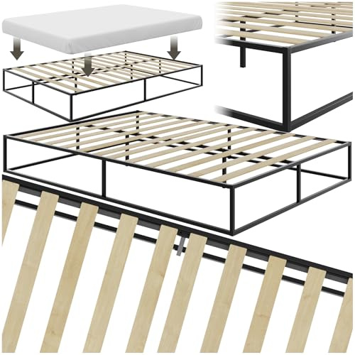 TecTake® Cama Matrimonio Metal, Almacenamiento Debajo, Estructura 140x200 Doble Resistente, Somier Madera de Álamo, Diseño Minimalista, Grande - 200 x 140 x 25,5 cm