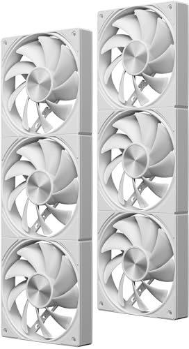 upHere U3T6 PC Fan(2 Pack)-360mm Single-Frame Case Fan, 4-Pin Low Noise 3x120mm Computer Fans, 1650 RPM Hydraulic Bearing, Silent Fan for PC Case Cooling - White