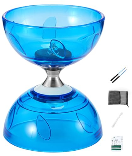 Diabolo Chinese Yoyo Set Portable Blue Large Triple Bearing Diabolo Yoyo with Play Stick, String and Net Bag Execrising Training Toy for Adults, Kids, Elderly, Chinese
