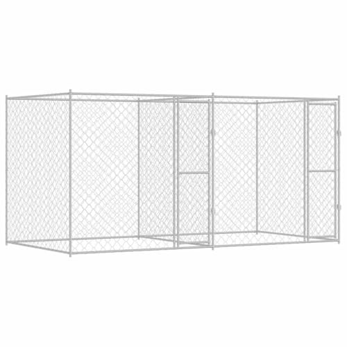 vidaXL Cage pour Chien Argenté 400 x 200 x 200 cm Acier galvanisé, Cage pour Chien Rustique, Durable pour Jardin et terrasse, abri sécurisé pour Animaux, Grande Taille