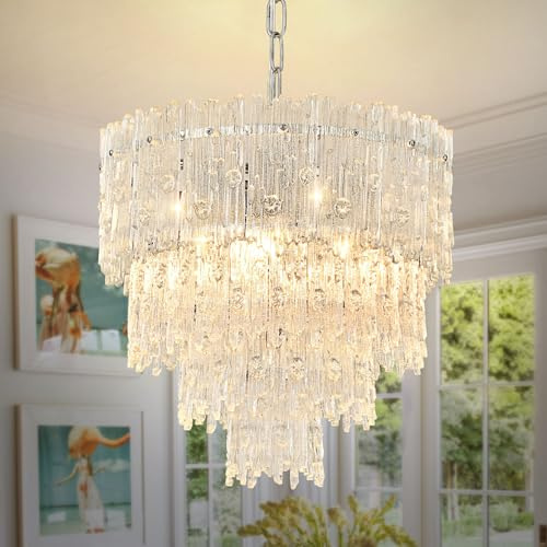 Seenvlog Crystal Chandelier Chrome Round Crystal Glass Pendant Light