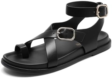DREAM PAIRS Womens Strappy Sandals Flat Thong Comfortable Footbed PLatform Summer Fashion Vocation Shoes, Black, 11