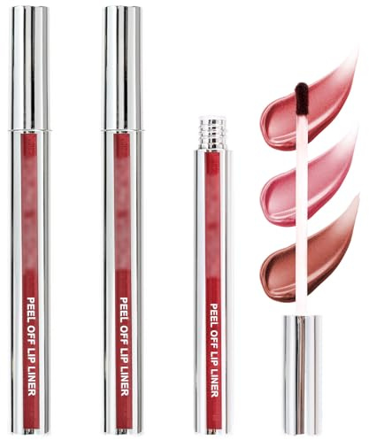 3PCS Lip Stain Peel Off Set, Peel Off Lip Tint, Matte Finish Nude Red Pink Lips Liner Long Lasting Waterproof Transfer-Proof Lipstain Vitamin E Infused for Women Girls（3 Colors）