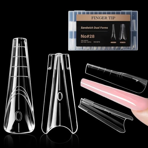 Nymora Sandwich Professional Dual Nail Forms 280 pezzi (14 misure), Consigli riutilizzabili in Polygel per allungamento impeccabile del gel, nessuna lima, nessun troppopieno, per Builder Gel & Salon