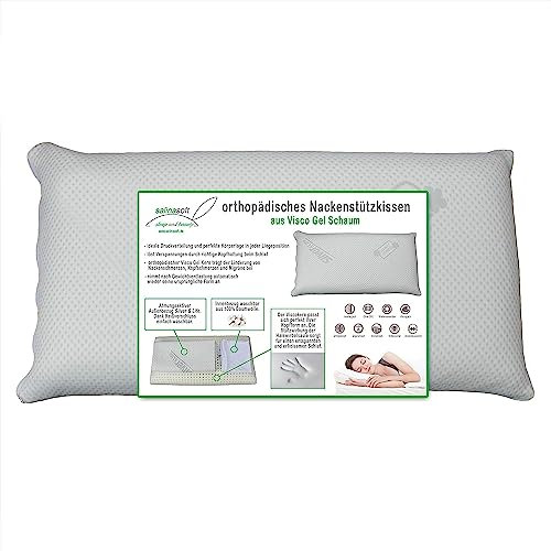salinasoft Orthopädisches Nackenstützkissen, Kopfkissen aus Druckausgleichendem Visco-Gelschaum für erholsamen Schlaf, Nackenschmerzen, Migräne, Stress, Schlaflosigkeit, 70 X 42 X 12 cm